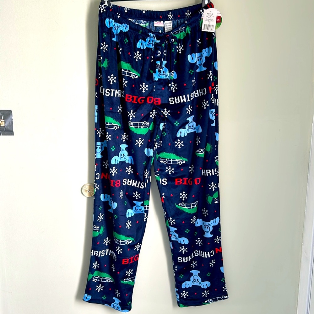 Mens Navy Blue Holiday Pajama Pants with Festive Car and Moose Print
